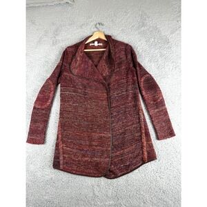 Chelsea & Violet Cardigan Sweater Womens Small Brown Space Dye Faux Leather Trim